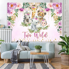 Lofaris Safaris Purple Glitter Themed Two Wild Birthday Backdrop