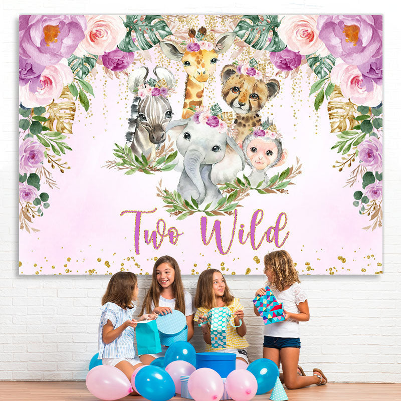 Lofaris Safaris Purple Glitter Themed Two Wild Birthday Backdrop