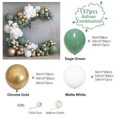 Lofaris Sage Green 137 Pack Diy Balloon Arch Kit | Party Decorations - Gold | White