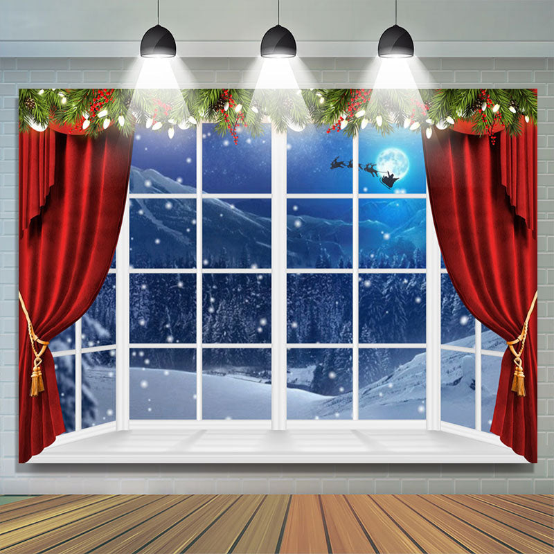 Lofaris Santa Claus Flying Over The Moon Christmas Backdrop