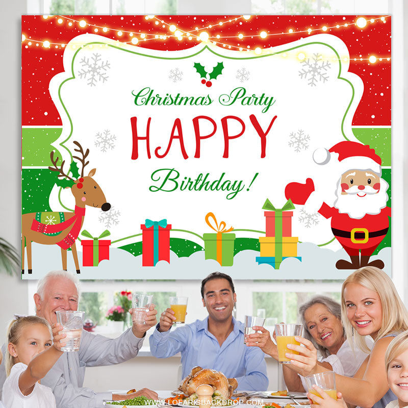 Lofaris Santa Claus With Deer Christmas Party Birthday Backdrop