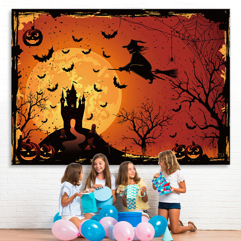 Lofaris Scary Night Pumpkins And Witches Halloween Backdrop