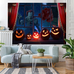 Lofaris Scary Pumpkin Window With Red Curtain Halloween Backdrop