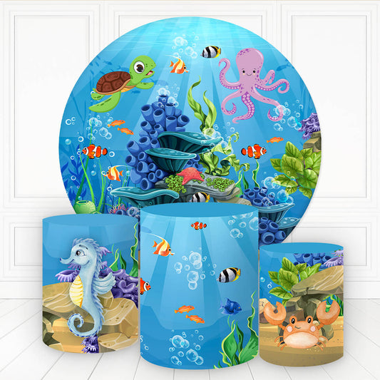 Lofaris Sea Animals Plants Round Birthday Backdrop Kit For Kids
