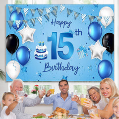 Lofaris Sea Blue Flags And Balloons Happy 15th Birthday Backdrop