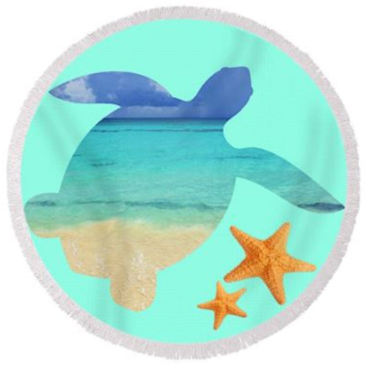 Lofaris Sea Sandy Turtle Starfish Round Large Beach Towel