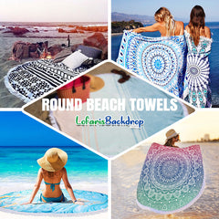 Lofaris Sea Turtle Blue Texture Round Summer Blanket Towel