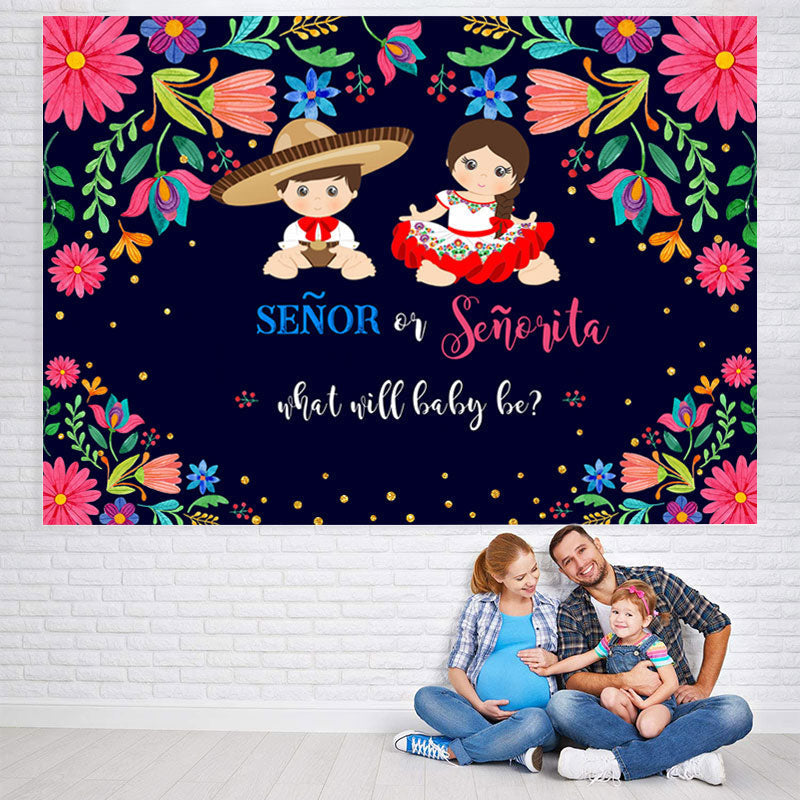 Lofaris Senor Or Senorita And Floral Baby Shower Backdrop