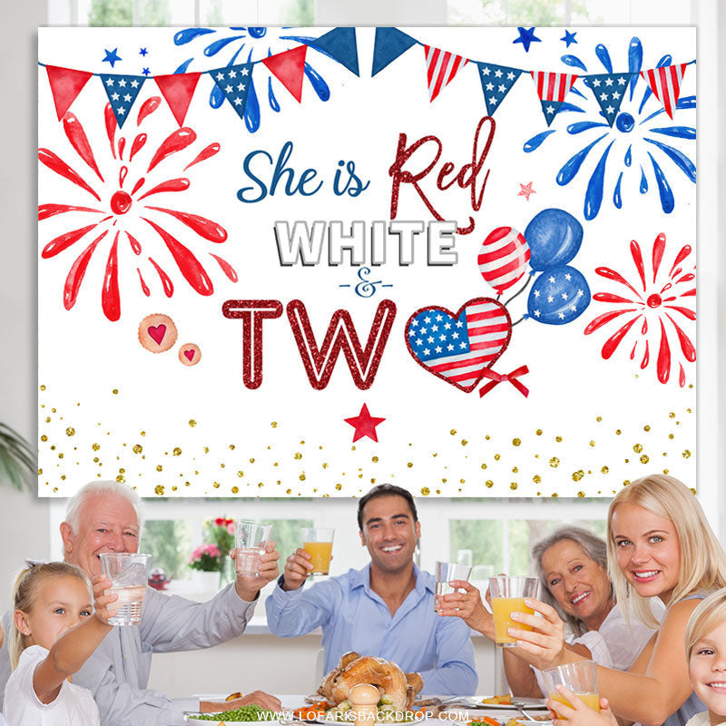 Lofaris She Is Red White 2nd Happy Independence Birthday Backdrop