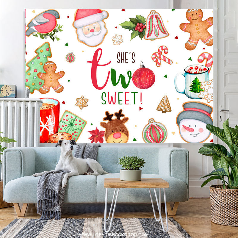Lofaris She Is Two Sweet Merry Christmas Birthday Backdrop