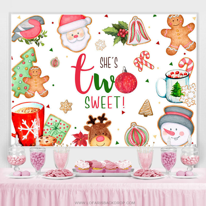 Lofaris She Is Two Sweet Merry Christmas Birthday Backdrop