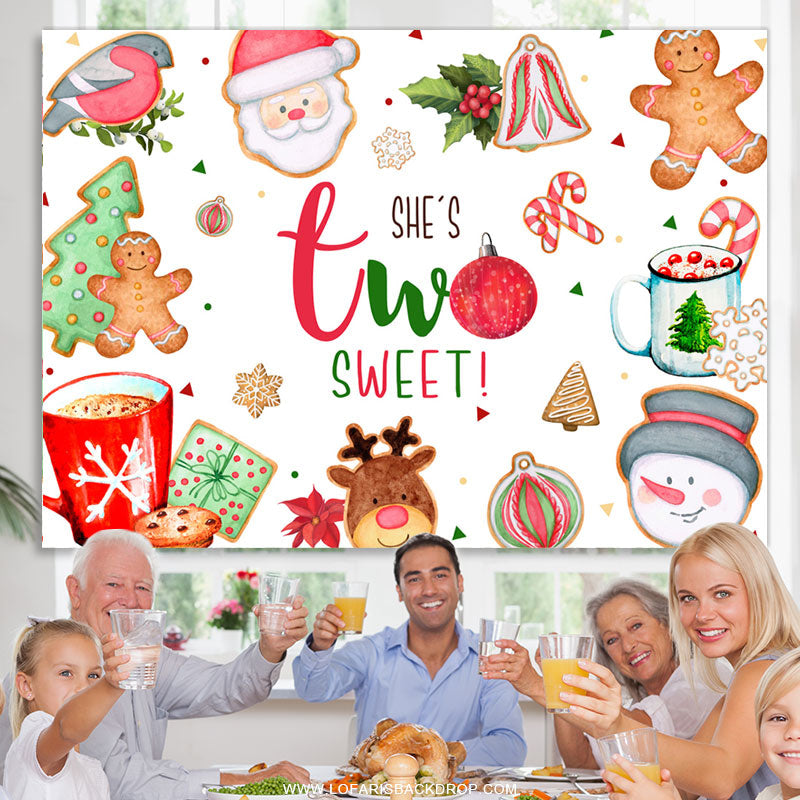 Lofaris She Is Two Sweet Merry Christmas Birthday Backdrop
