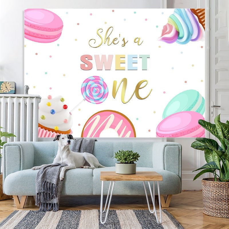 Lofaris Shes A Sweet One Ice Cream Lollipop Backdrop for 1st Birthday