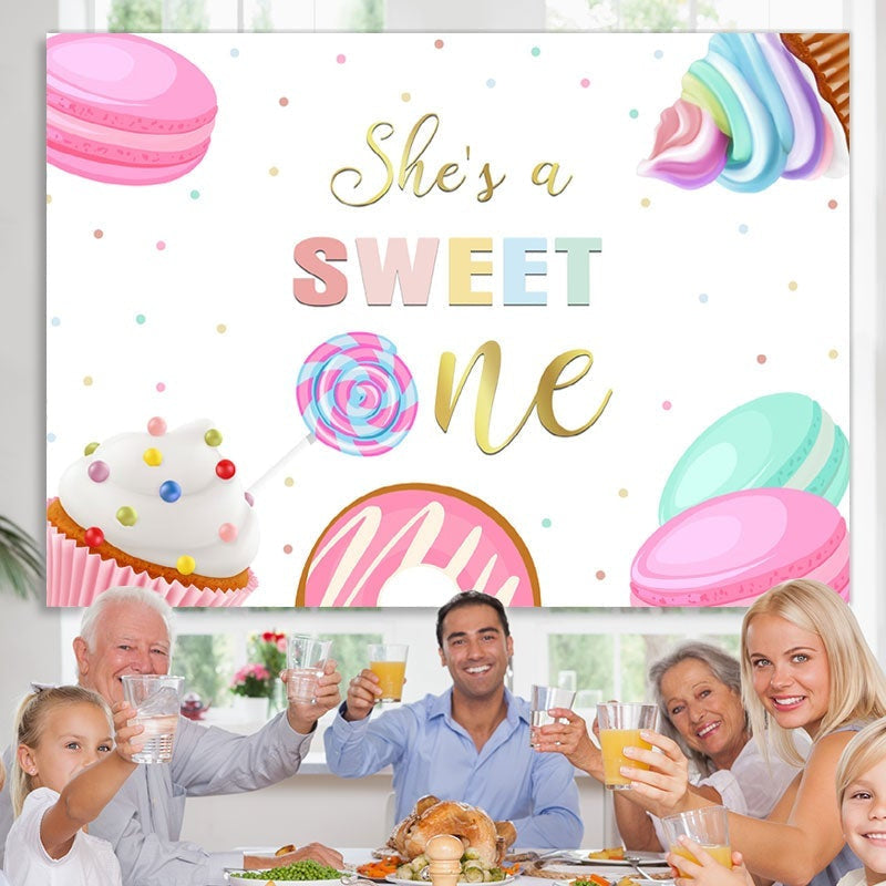 Lofaris Shes A Sweet One Ice Cream Lollipop Backdrop for 1st Birthday