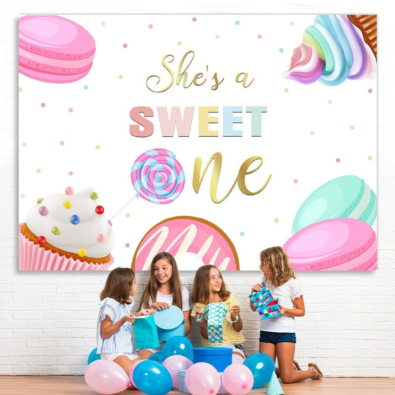 Lofaris Shes A Sweet One Ice Cream Lollipop Backdrop for 1st Birthday