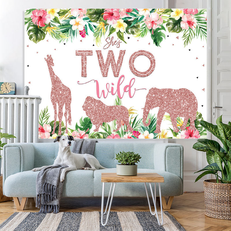 Lofaris Shes Two Wild Floral Pink Bokeh 2Rd Birthday Backdrop