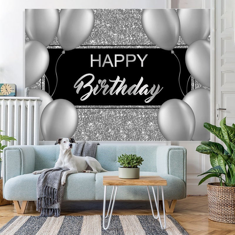 Lofaris Shinning Silver and Gery Balloons Birthday Backdrop