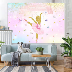 Lofaris Shiny Ballerina With Buttfly Happy Birthday Backdrop