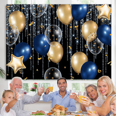 Lofaris Shiny Blue Lines With Balloons Celebration Backdrop