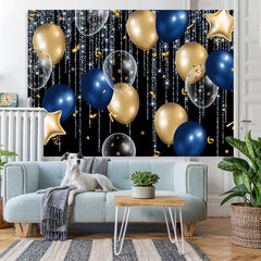 Lofaris Shiny Blue Lines With Balloons Celebration Backdrop
