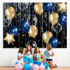Lofaris Shiny Blue Lines With Balloons Celebration Backdrop