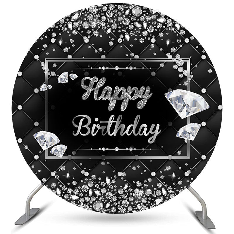 Lofaris Shiny Diamonds Dark Round Happy Birthday Backdrop