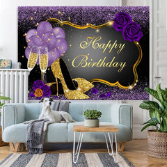 Lofaris Shiny Sequin High Heels Purple Rose Birthday Backdrop