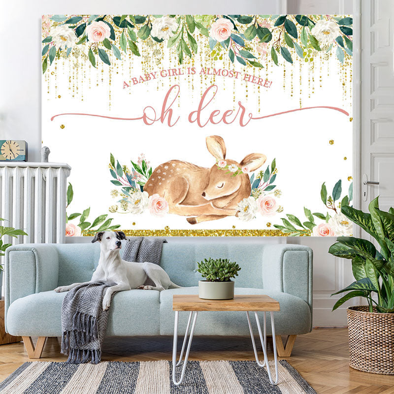 Lofaris Sika Deer And Flower Baby Shower Backdrop For Girl