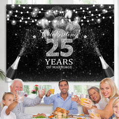Lofaris Silver And Black Glitter Celebrate 25 Years Backdrop