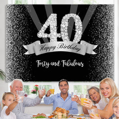Lofaris Silver And Black Glitter Happy 40Th Birthday Backdrop