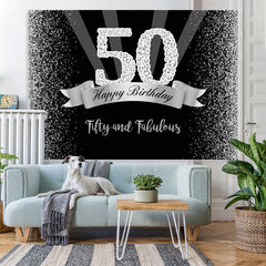 Lofaris Silver And Black Glitter Happy 50Th Birthday Backdrop