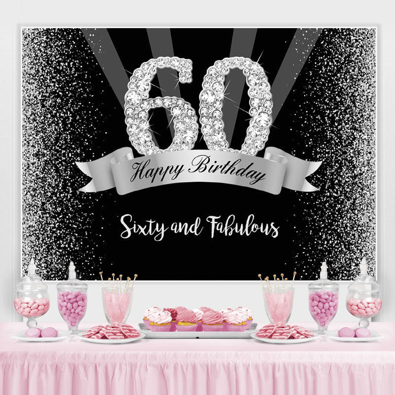 Lofaris Silver And Black Glitter Happy 60Th Birthday Backdrop