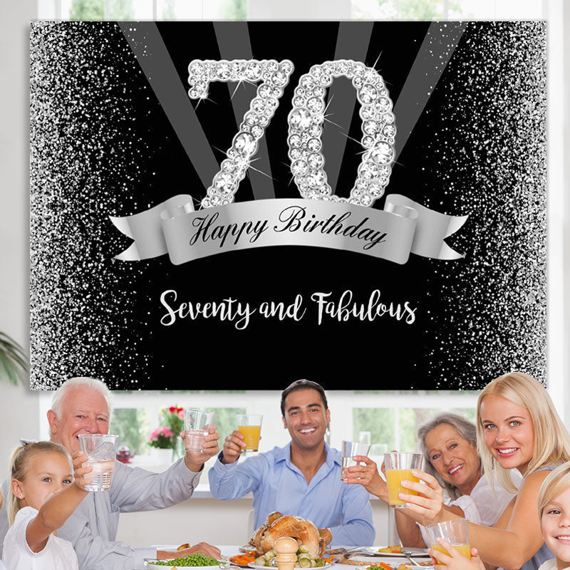 Lofaris Silver And Black Glitter Happy 70Th Birthday Backdrop