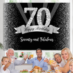 Lofaris Silver And Black Glitter Happy 70Th Birthday Backdrop