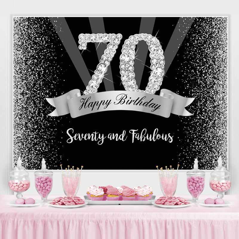 Lofaris Silver And Black Glitter Happy 70Th Birthday Backdrop