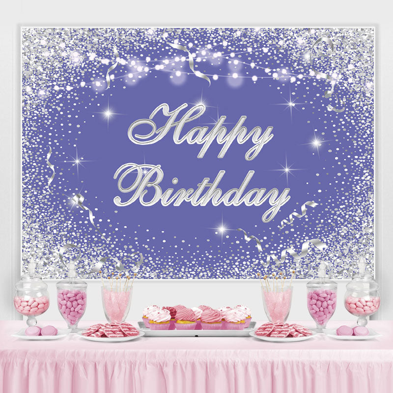 Lofaris Silver And Blue Glitter Bokeh Happy Birthday Backdrop