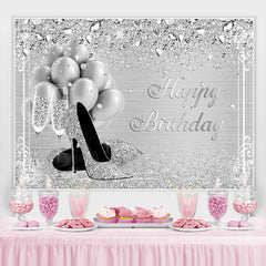 Lofaris Silver And Glitter Balloon Happy Birthday Backdrop