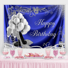 Lofaris Silver Balloon and Heels Blue Happy Birthday Backdrop