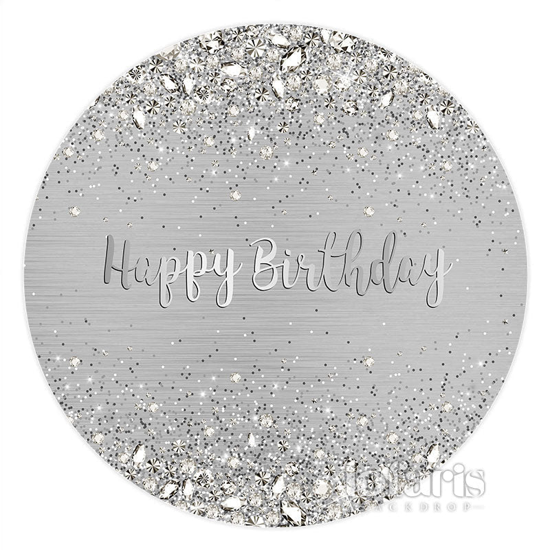 Lofaris Silver Diamond Happy Birthday Round Backdrop For Party