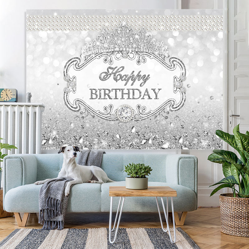 Lofaris Silver Diamond Royal Crown Princess Birthday Backdrop