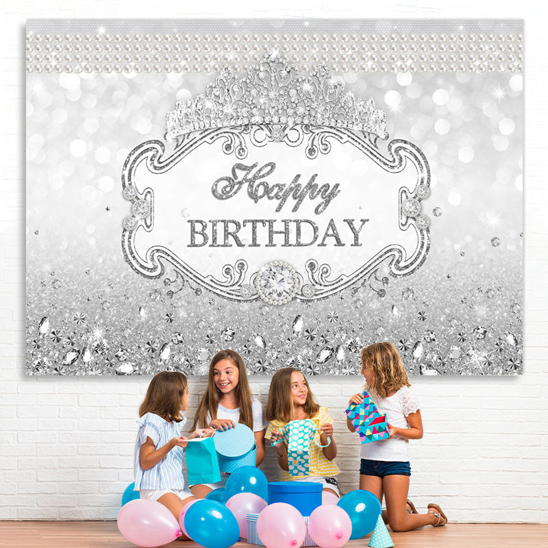 Lofaris Silver Diamond Royal Crown Princess Birthday Backdrop