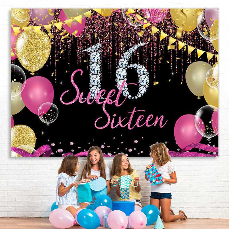 Lofaris Silver Diamonds And Glitter Sweet 16 Birthday Backdorp