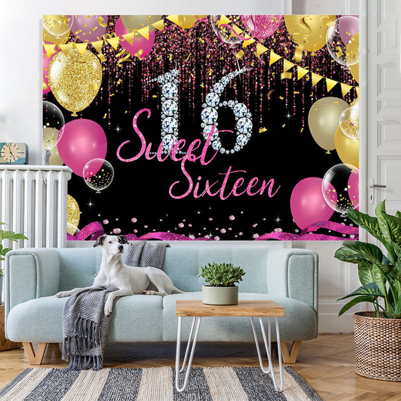 Lofaris Silver Diamonds And Glitter Sweet 16 Birthday Backdorp