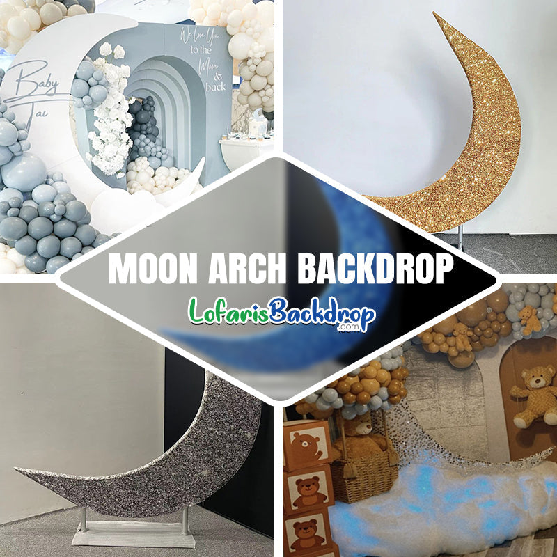 Lofaris Silver Glitter Moon Shaped Arch Backdrop For Party Decor