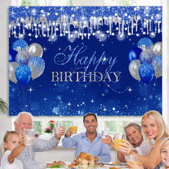 Lofaris Silver Glitter Navy Blue Balloon Happy Birthday Backdrop