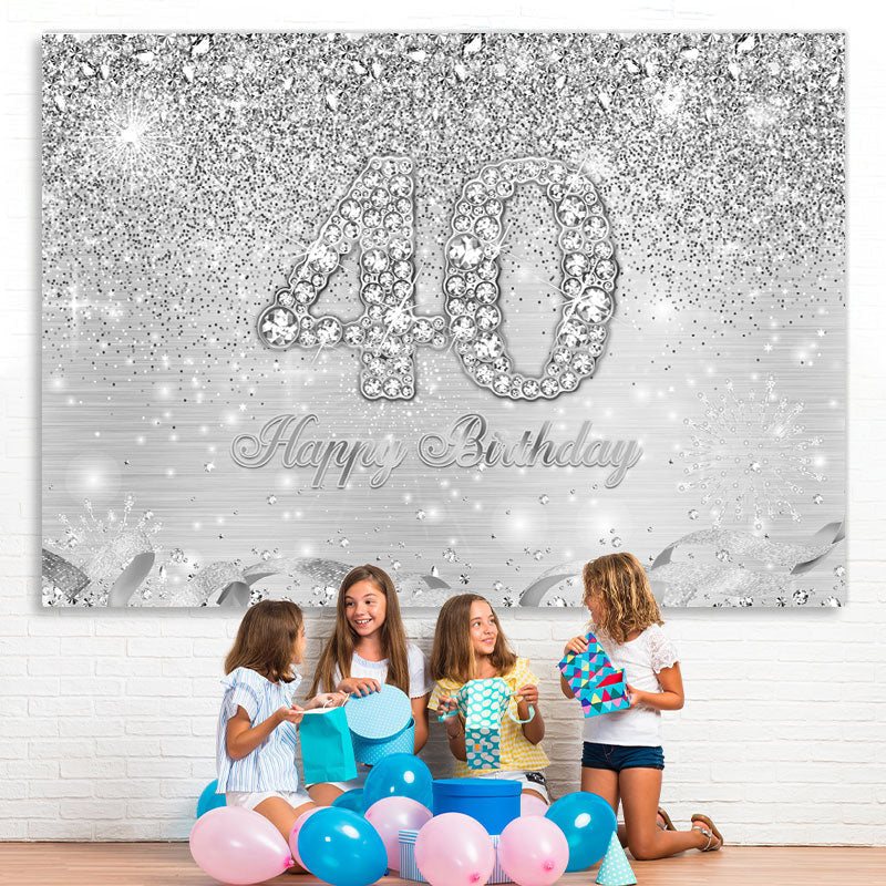 Lofaris Silver Glitter Simple Happy 40Th Birthday Backdrop