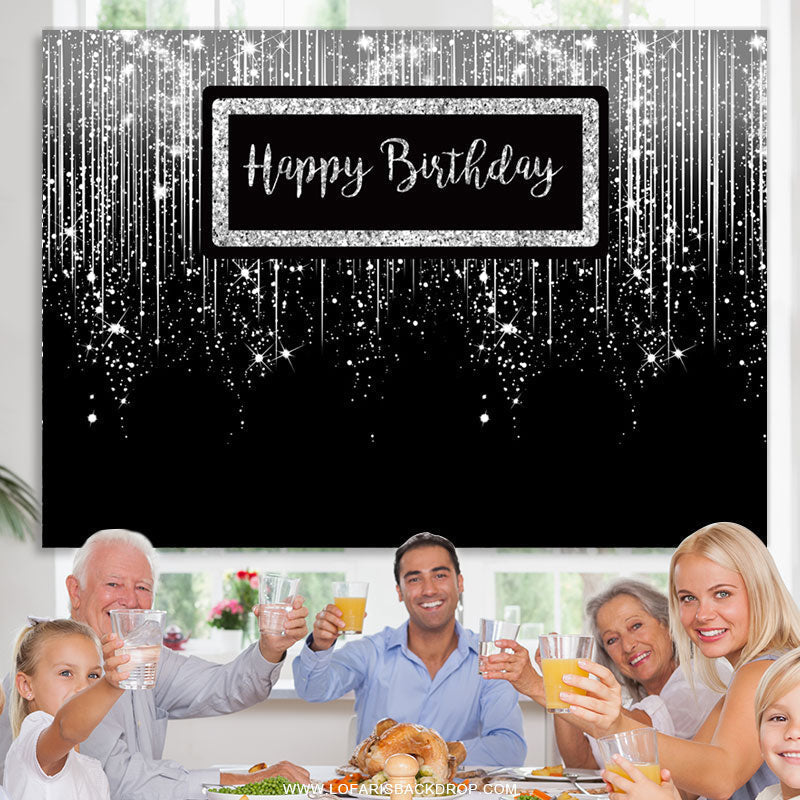 Lofaris Silver Glitter Spark Luxury Happy Birthday Backdrop