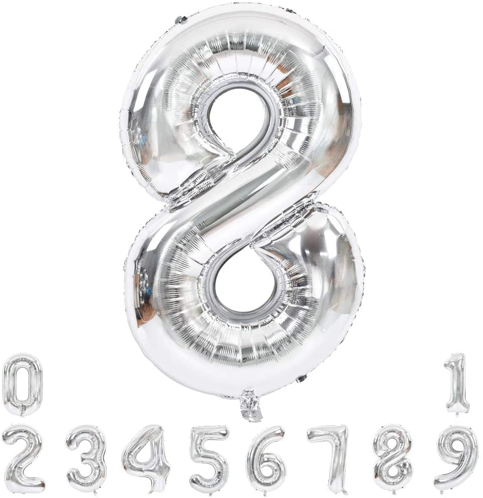 Lofaris Silver Large Giant Foil Mylar 40 Inch Number Balloons for Party