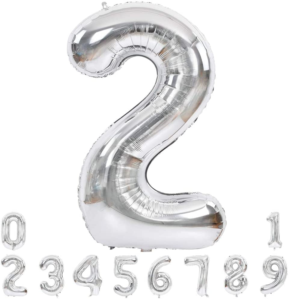 Lofaris Silver Large Giant Foil Mylar 40 Inch Number Balloons for Party