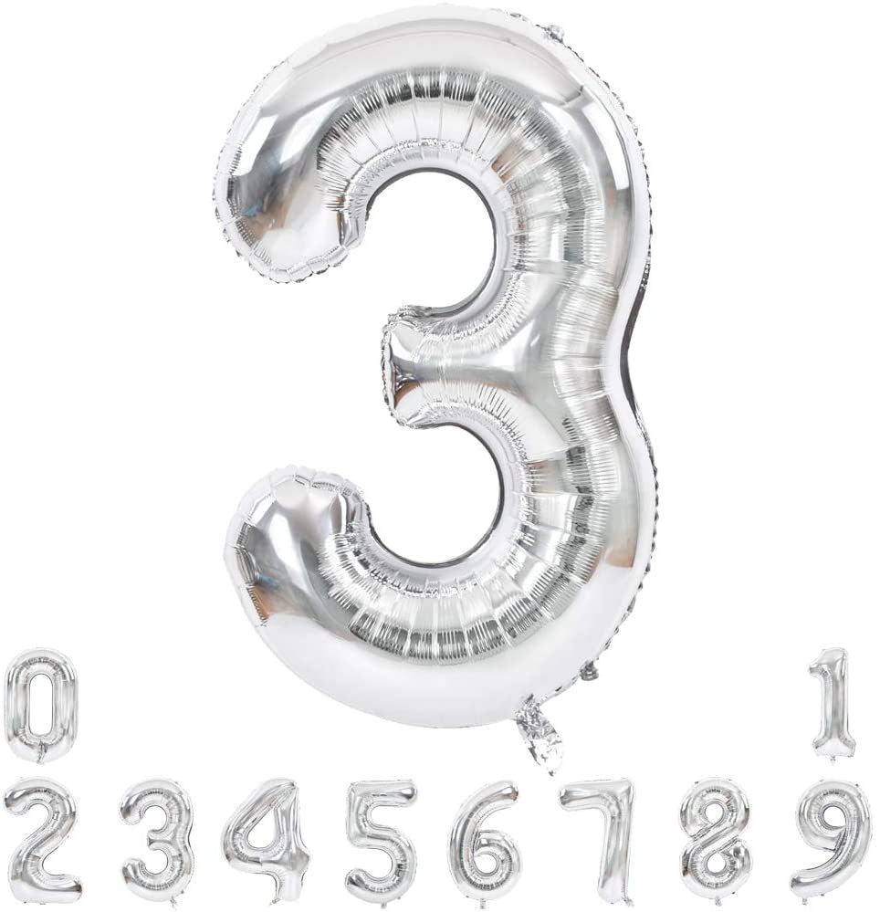 Lofaris Silver Large Giant Foil Mylar 40 Inch Number Balloons for Party